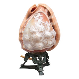 Antique Carved Shell Cameo Lamp, 1880 For Sale