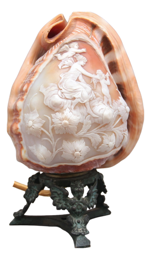 Antique Carved Shell Cameo Lamp, 1880