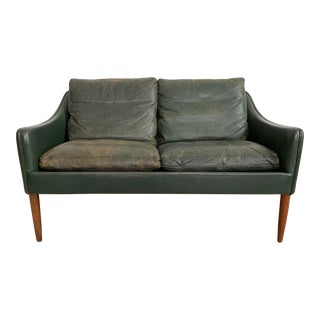 1950s Green Leather Loveseat Attributed to Hans Olsen For Sale