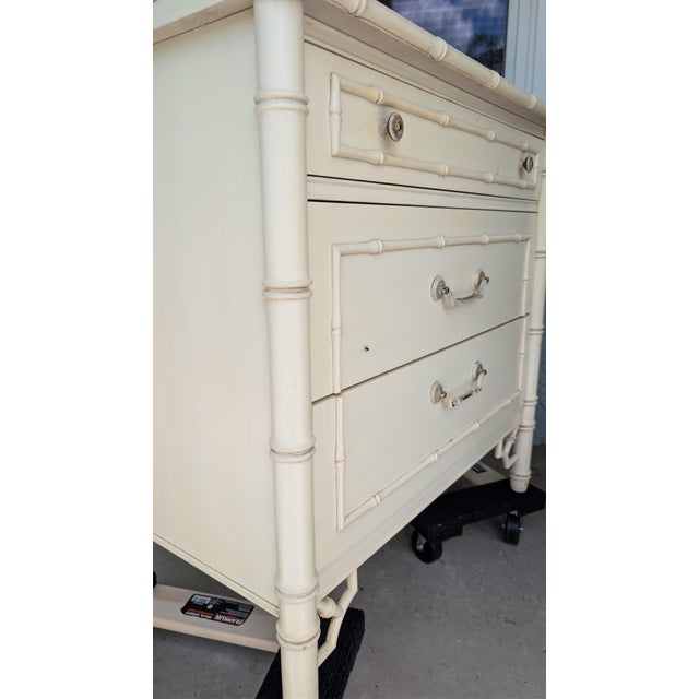 Thomasville Vintage Thomasville Allegro Faux Bamboo 3-Drawer Chest With Fretwork, Original Finish For Sale - Image 4 of 10