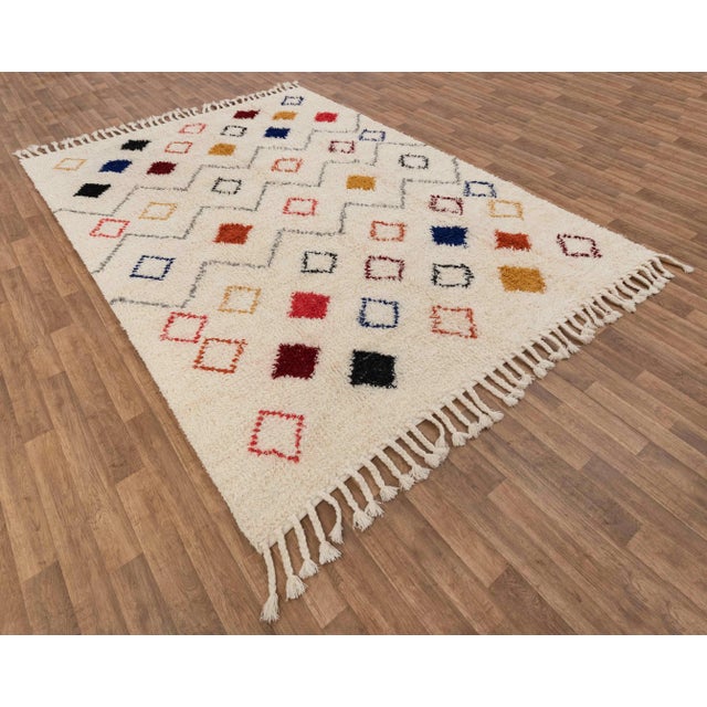 9x12 Ft.White Wool Boho Moroccan Rug, Bohemian Decor For Sale - Image 4 of 9