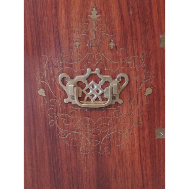 Brown Mid 20th Century Vintage Decorative Wooden Brass Inlaid Campaign Chest For Sale - Image 8 of 12