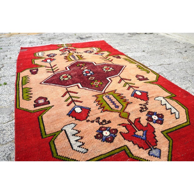 Textile Vintage Red Small Rug For Sale - Image 7 of 11