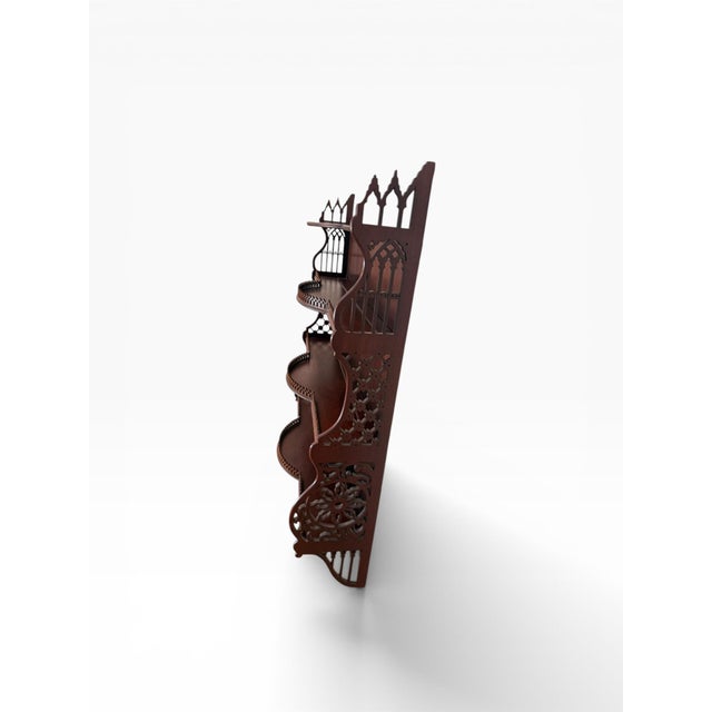 Late 20th Century Gothic Chippendale Style Mahogany Wall Etagere With Pierced Fretwork For Sale - Image 4 of 8