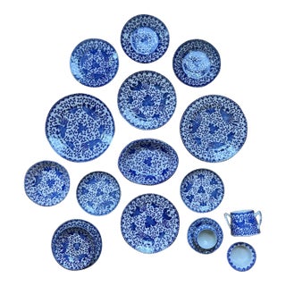 Antique Japanese Phoenix Porcelain Dinnerware - 17 Pieces For Sale