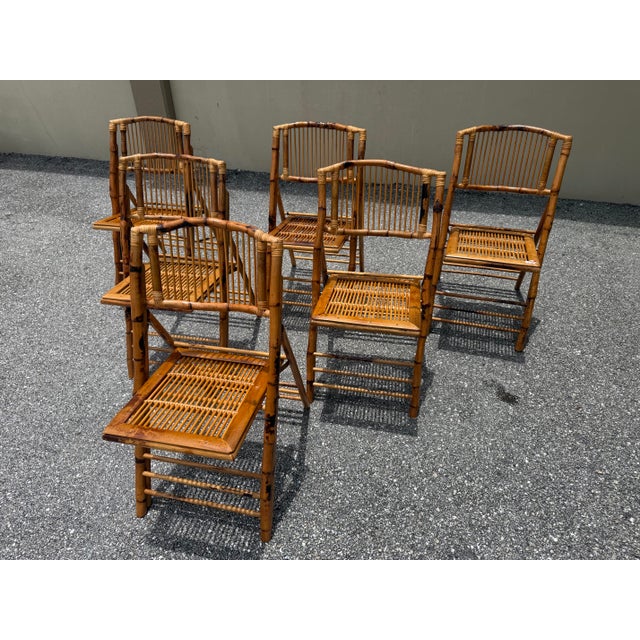 1970s Set of 8 Campaign Bamboo Tortoiseshell Folding Chairs For Sale - Image 12 of 12