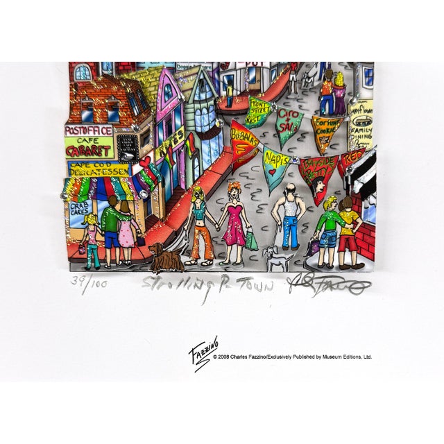 Contemporary Charles Fazzino, Strolling P-Town, Hand Signed 3d Mixed Media, 13 X 12.25 In. Framed, 2008 For Sale - Image 3 of 5