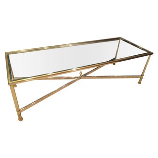 Large Hollywood Regency Brass & Glass Chrome Table For Sale