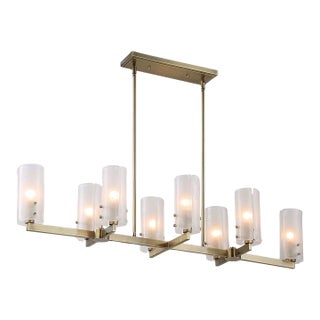 Brushed Brass 8 Light Linear Chandelier For Sale