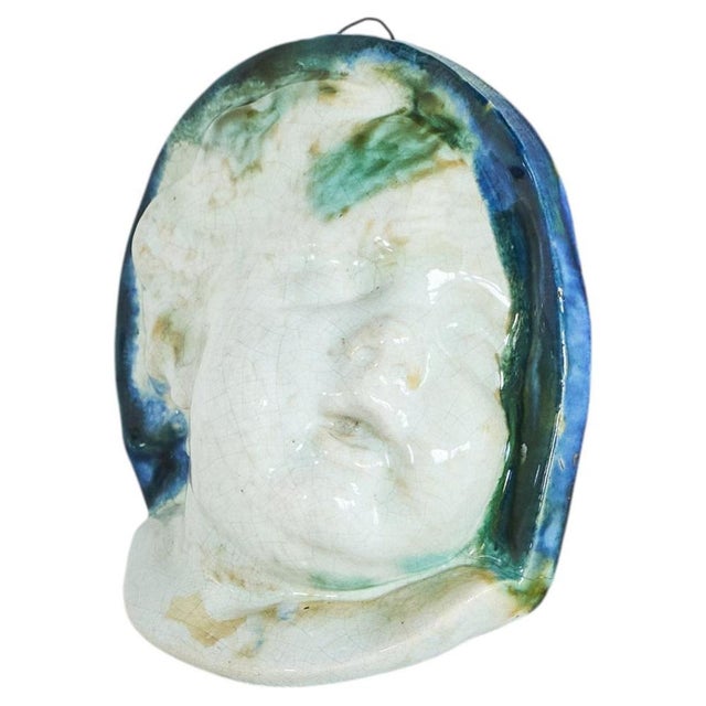 Blue Cherub or Child Bas-Relief Wall Plaque, Early 20th Century For Sale - Image 8 of 8