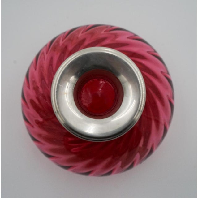 Silver Collared Hand Blown Cranberry Crystal Decanter from Hardwicke Collection For Sale - Image 13 of 14