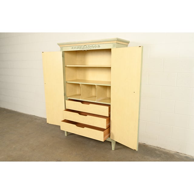 Baker Furniture French Regency Louis XVI Cream Lacquered Armoire Dresser or Linen Press, Circa 1960s For Sale In South Bend - Image 6 of 16