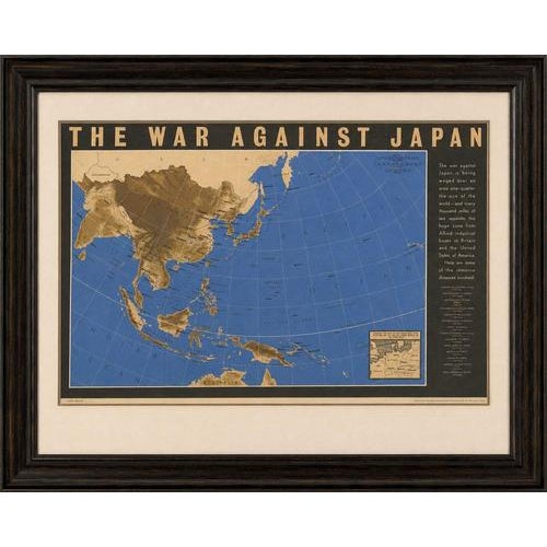 Original vintage wwii pacific theater map “the war against japan” poster, 1944 large and visually striking world war ii...