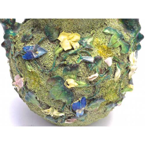 19th Century Antique Porcelain Mossware Floral Majolica Jar For Sale - Image 5 of 6