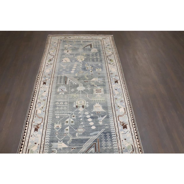Textile Gray Blue Malayer Long Geometric Runner For Sale - Image 7 of 8