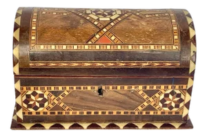 Vintage Inlaid Mother of Pearl and Wooden Trunk