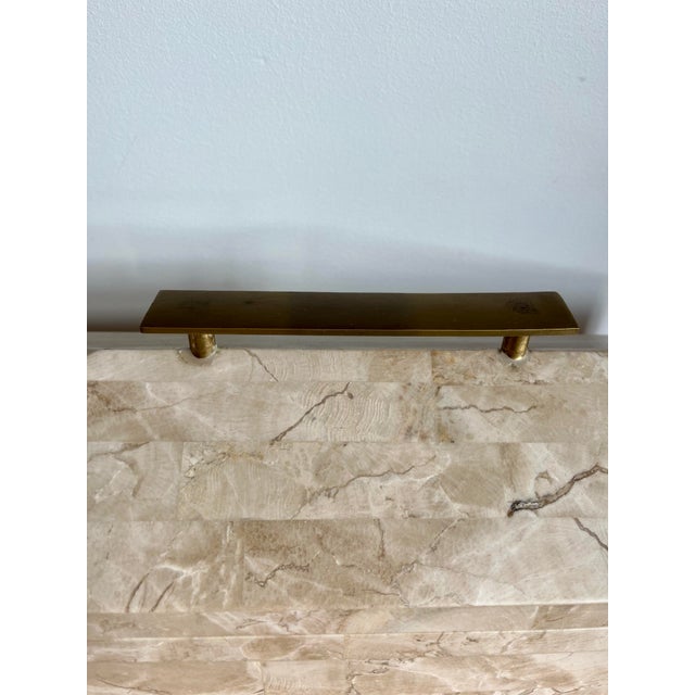 Beige Brass Handled Tessellated Lidded Box Maitland Smith For Sale - Image 8 of 9