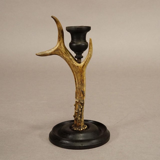 Early 20th Century A Pair Vintage Black Forest Candle Holders With Wooden Base and Spout, Germany Ca. 1930s For Sale - Image 5 of 7