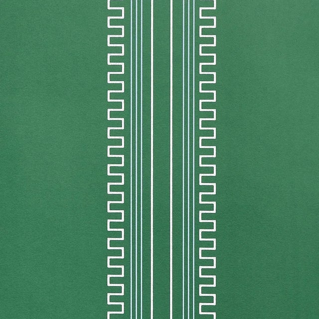 Sample - Schumacher X Mary McDonald Greco Stripe Wallpaper in Green For Sale