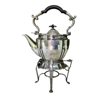 Antique Edwardian Roberts & Belk Silver Kettle on Stand & Burner For Sale
