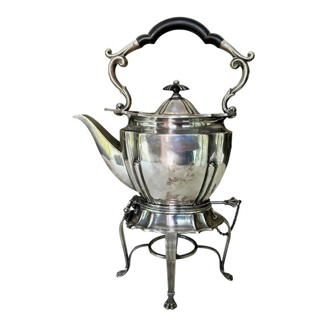 Antique Edwardian Roberts & Belk Silver Kettle on Stand & Burner For Sale