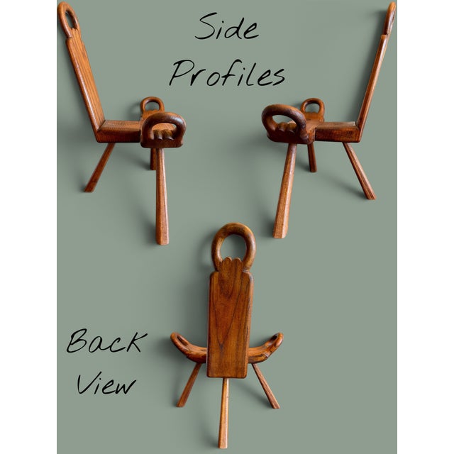Mid 20th Century Spanish Revival Birthing Chair-Gothic Folk Art-Primitive Wood Accent Stool-Farm For Sale - Image 5 of 11