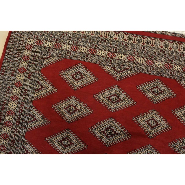 Bokhara Jaldar Rug 4’11” X 7’7” Red Wool Tribal Hand-Knotted Oriental Carpet For Sale In Philadelphia - Image 6 of 12