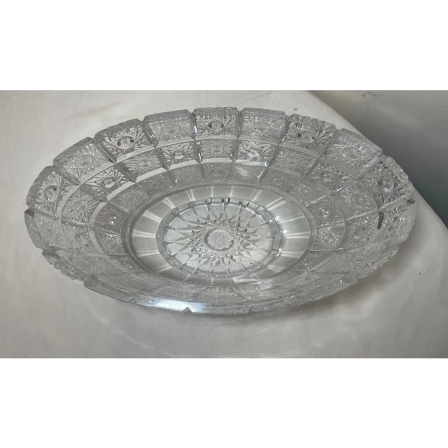 Vintage Hand Cut American Brilliant Etched Queen Lace Crystal Centerpiece Bowl For Sale - Image 9 of 12