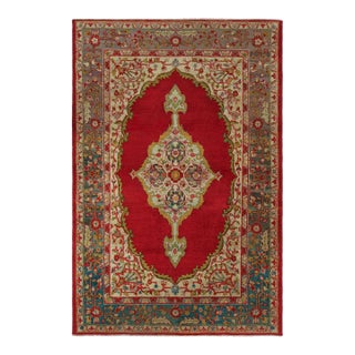 Antique Amritsar Rug in Red Open Field With Floral Medallion, From Rug & Kilim For Sale