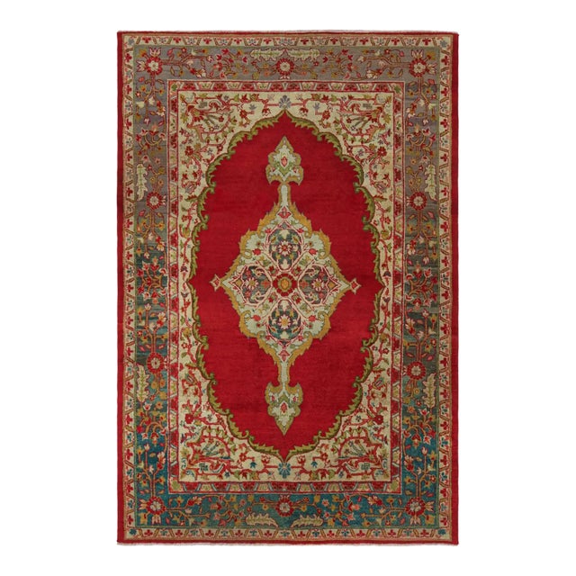 Antique Amritsar Rug in Red Open Field With Floral Medallion, From Rug & Kilim For Sale