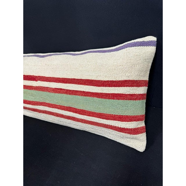 Turkish Hemp Pillow Cushion Natural Beige Red Cushion Cover 14x45 For Sale - Image 4 of 4
