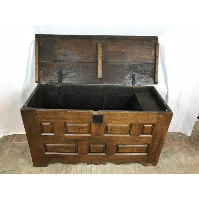 Shabby Chic 18th Century Primitive Oak Linen Coffer Chest For Sale - Image 3 of 13