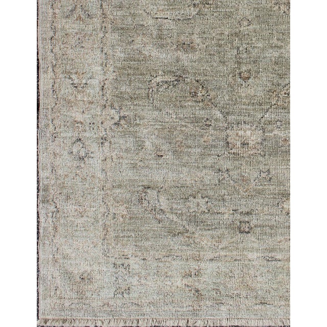 Angora Turkish Oushak Rug in Sage Green and Taupe With Faded Design 4'0 X 5'7 For Sale - Image 4 of 6