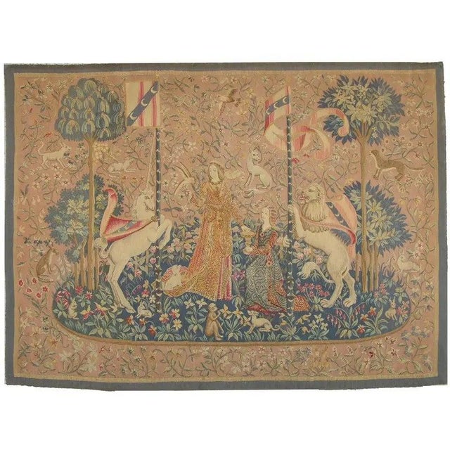 Textile Antique Printed 1920 Tapestry For Sale - Image 7 of 9