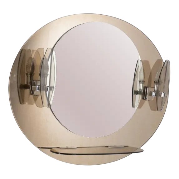 Mid-Century Italian Modern Wall Mirror With Sconces from Veca, 1960s For Sale