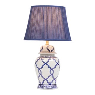 Brooks Brothers Home Decor White and Blue Table Lamp For Sale