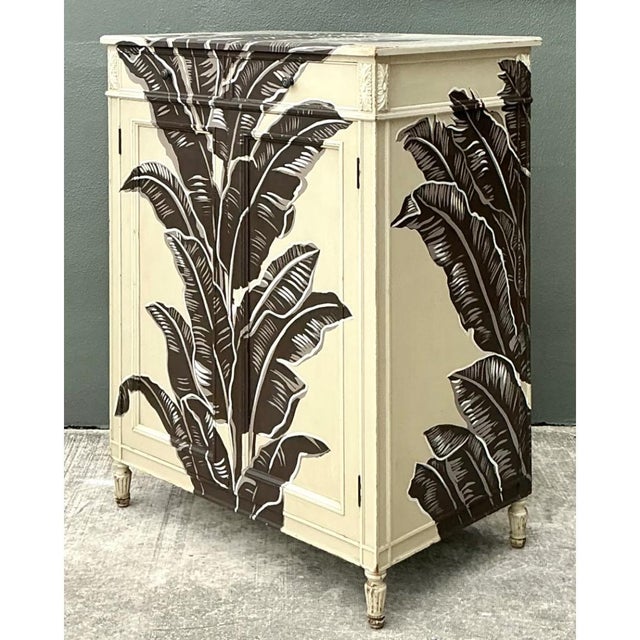 Vintage Banana Leaf Hand Painted Cabinet For Sale In West Palm - Image 6 of 14