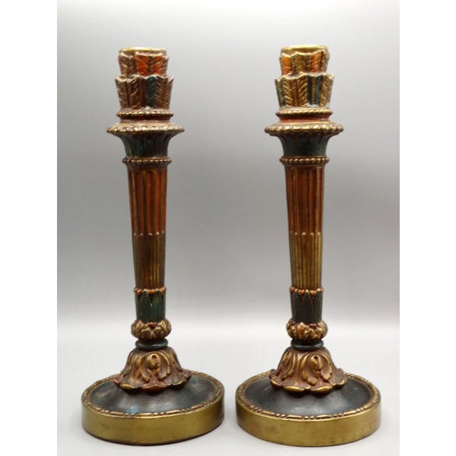 Italian Majolica Candlesticks 14" Height, a Pair For Sale - Image 6 of 8