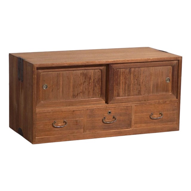 Antique Low Tansu Sliding Door Closet For Sale