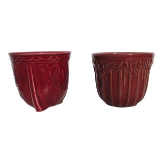 Two Vintage 1930s Maroon Red Planters-A Pair of 2 For Sale