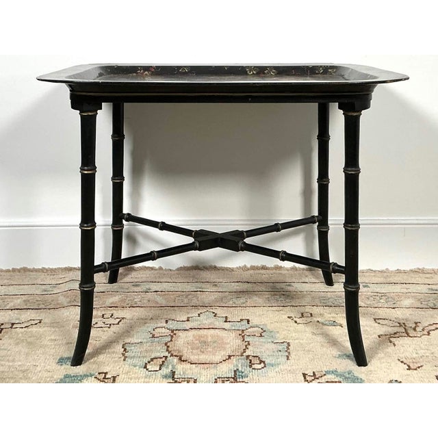 19th Century Antique English Paper Mâche Floral Tray Table For Sale - Image 5 of 11