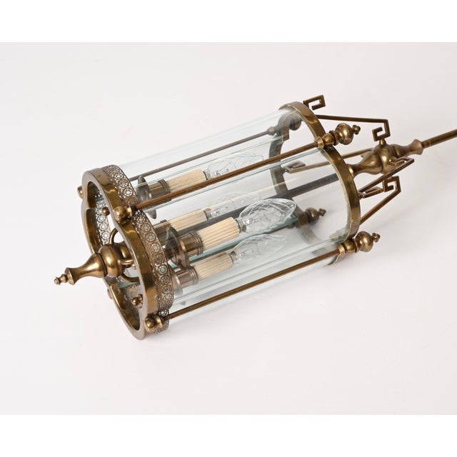 Gold Art Deco Italian Brass & Semicircular Glass Pendant Light in style of Adolf Loos, 1950s For Sale - Image 8 of 18