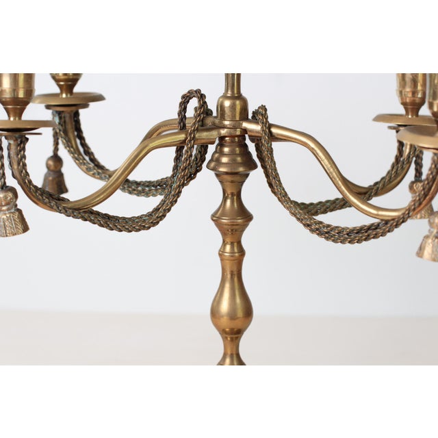 Metal 1970s Brass 5-Arm Candelabra With Rope and Tassel Detail For Sale - Image 7 of 14