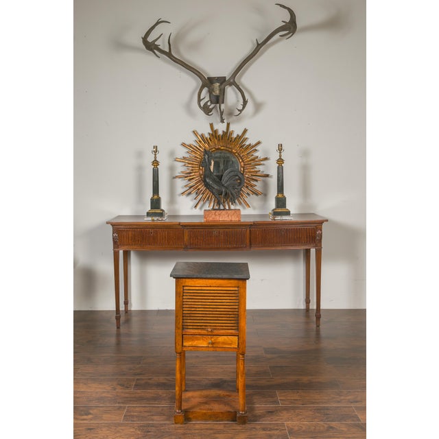 Late 19th Century French 1870s Napoleon III Walnut Bedside Table with Stone Top and Tambour Door For Sale - Image 5 of 12