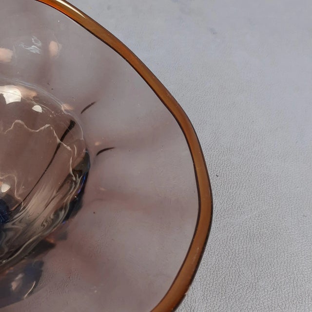 Amber Murano Glass Basket Centerpiece with Blue Handle For Sale - Image 10 of 13