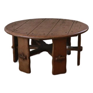 1940s Brown Saltman, Coffee Oak Table in the Manners of Guillerme Et Chambron For Sale
