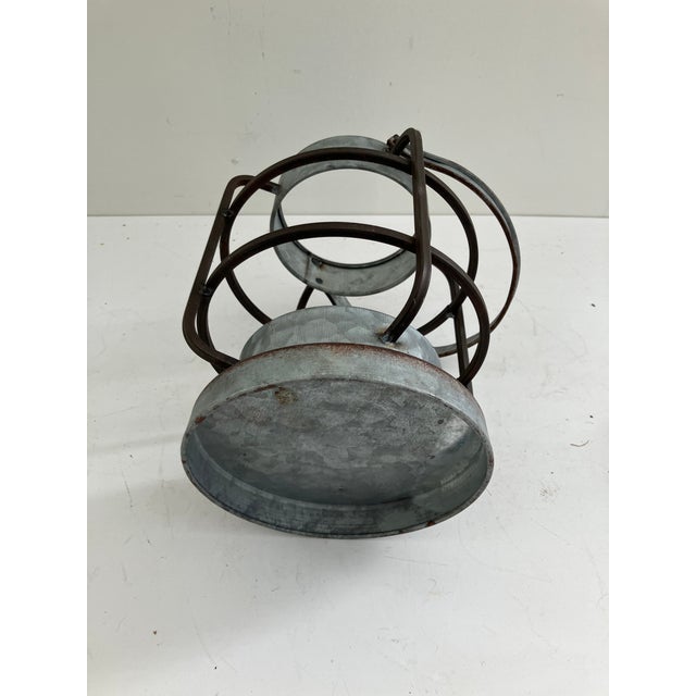 Gray Antique Galvanized Lantern Carrier-- Early 20th Century Farm & Utility Lighting Holder For Sale - Image 8 of 8