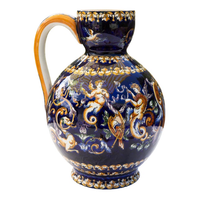 Faience Thibault Jug with Figures and Putti from Gien, France, 1960s For Sale