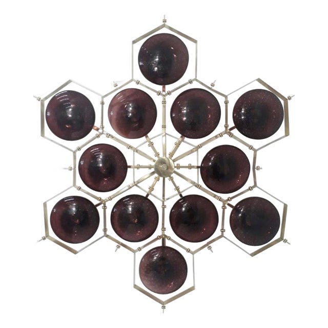 21st Century Beehive Polished Brass Amethyst Bubbles Murano Flush Mount by Fabio LTD For Sale