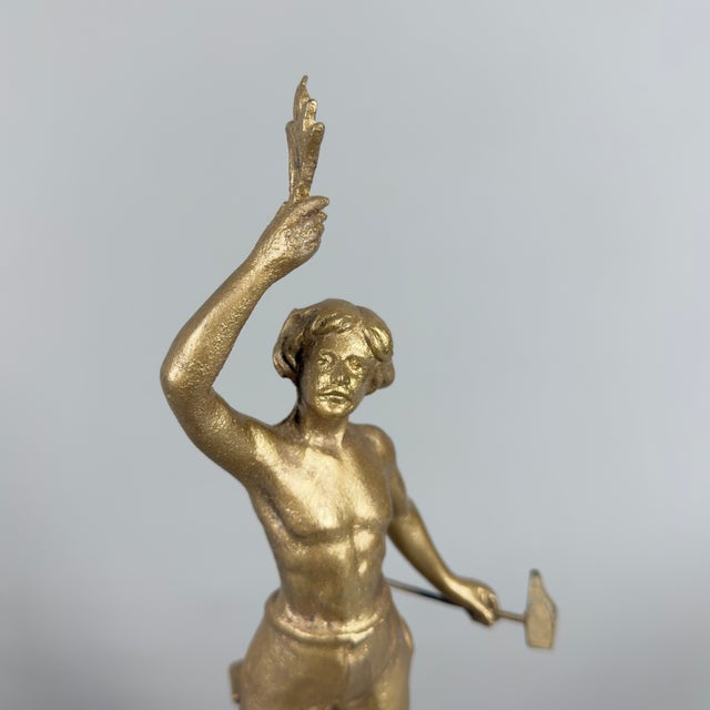 Black Antique Gilded Antimony Sculpture of a Blacksmith by Ruchet, Early 1900s For Sale - Image 8 of 15